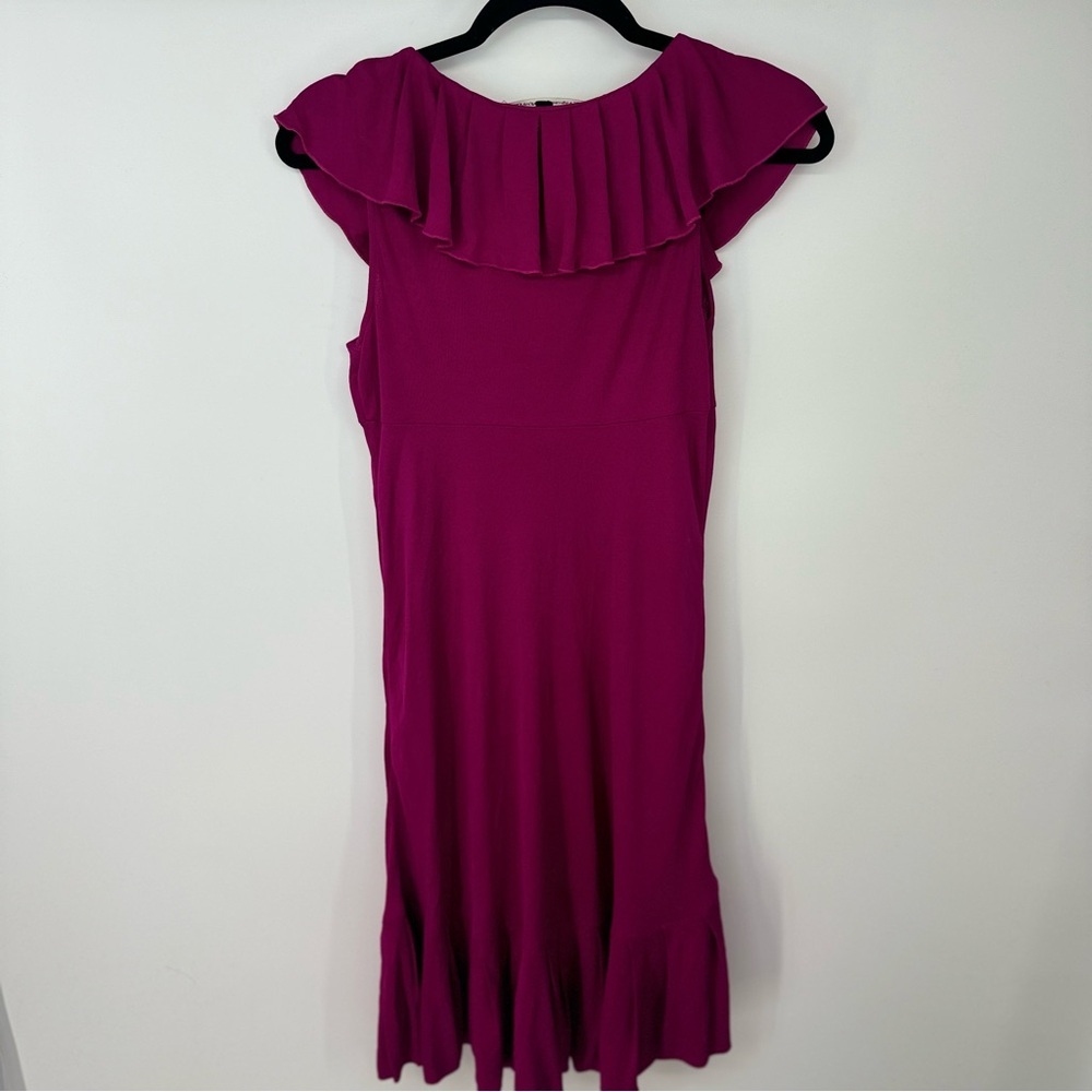 Diana van Frustenberg Vintage Y2K Ruffled Neckline Sleeveless Midi Dress - Picture 2 of 5